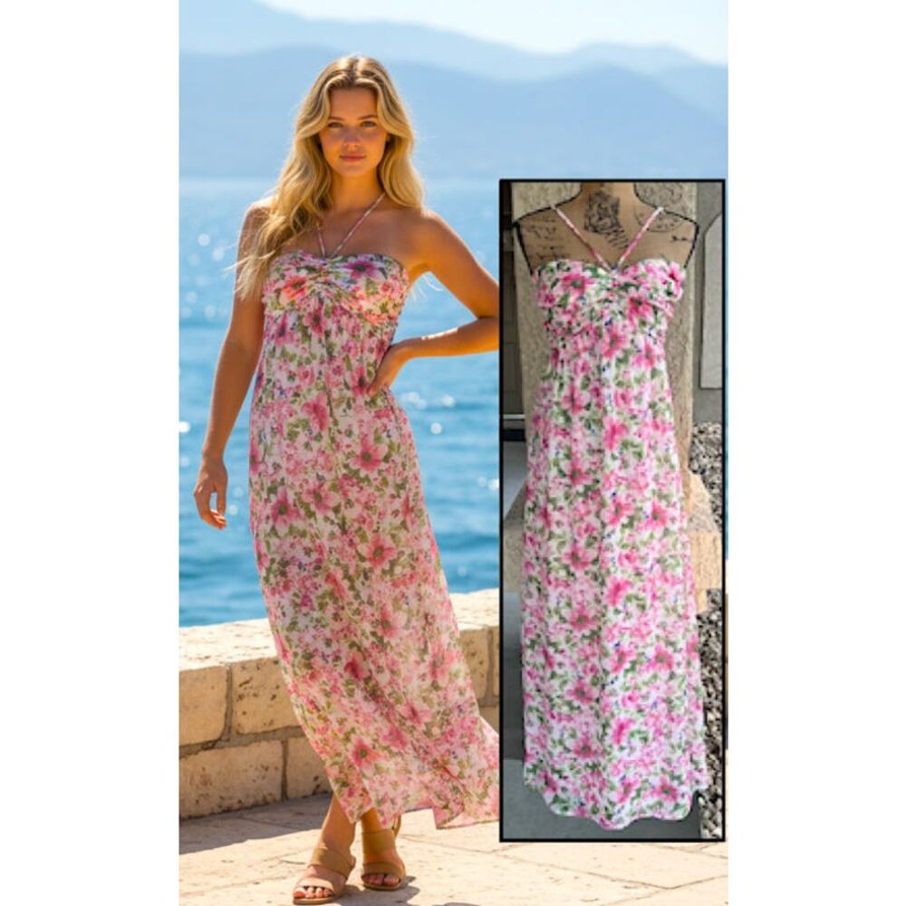 Petal and Pup Cascade Halterneck Floral Maxi Dress Size: L